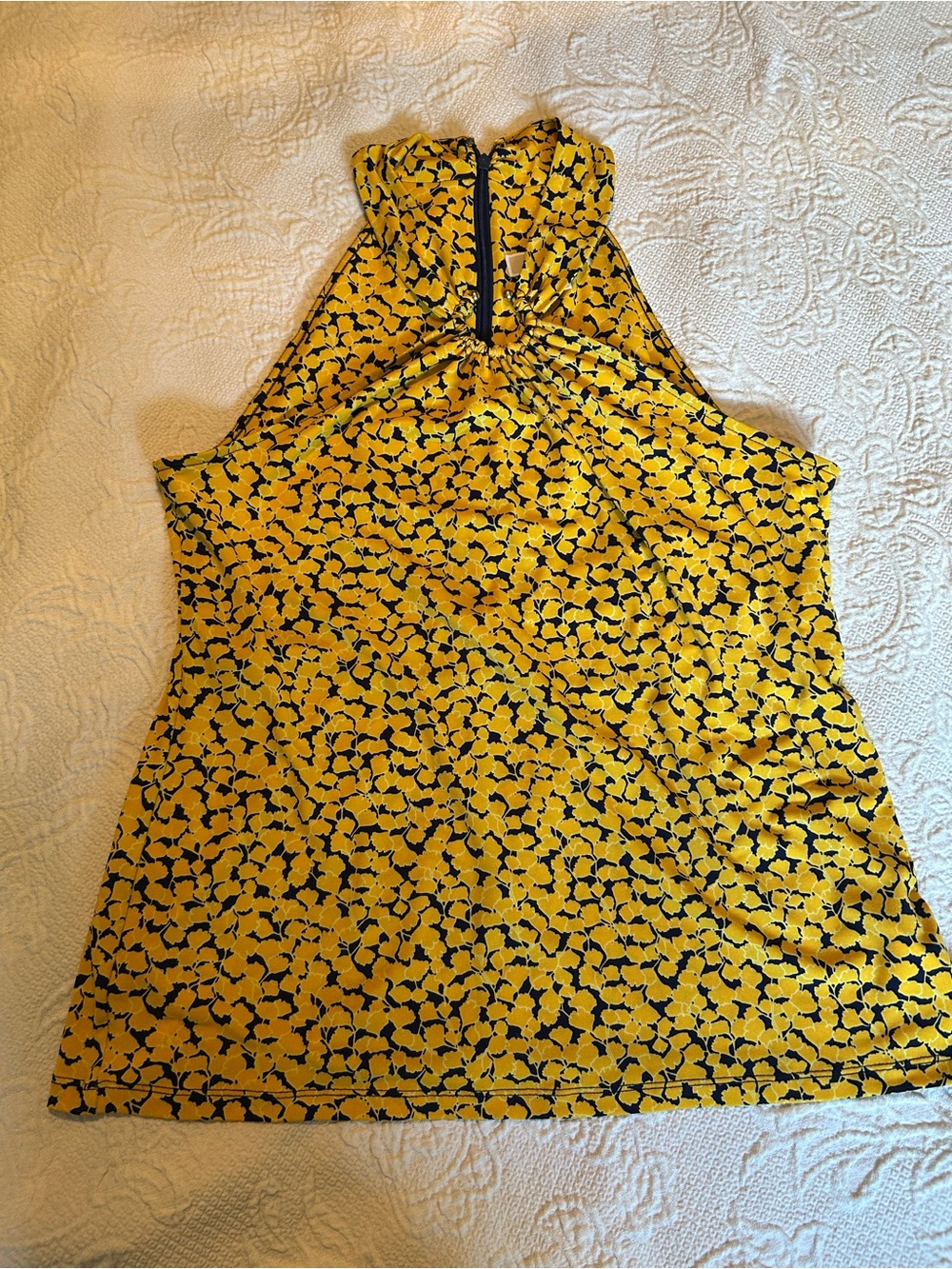 Michael Kors Yellow and Black Floral Back-Zip Top